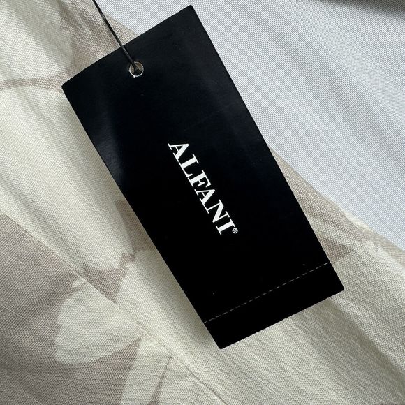 Alfani Floral Linen Cardigan Size Small Long Tan Draped Open Front Ruched Sleeve - Picture 9 of 16